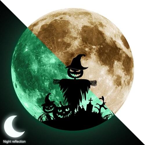 Luminous Moon Wall Sticker Halloween Grim Reaper Ghost Pumpkin Sticker Wall Decor Bedroom Ceiling Decal Glow In The Dark Sticker