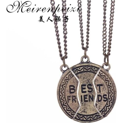 Broken Heart 3 Parts Puzzle Bronze Pendant Necklace Best Friends Necklace Vintage Necklace For Bitches Girl Boy Christmas Gift