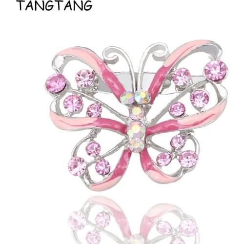 Unique Handmade Enamel Butterfly Brooch Pin Lovely Rhinestone Rhodium Plating Pink Blue Animal Jewelry For Lovers Gift, BH8281
