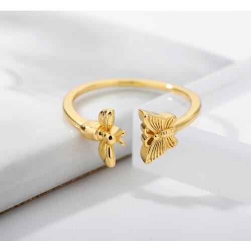 Trend Women Girl Rings Nature Bee Butterfly Pastoral Wind Finger-Ring Charm Simple Couple Wedding Rings Birthday Gift Jewelry