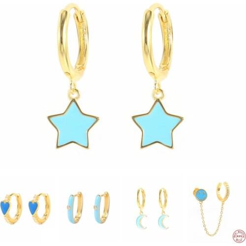 CANNER Light Blue Bling Zircon Stud Earring 925 Sterling Silver Ear Bone Piercing Heart Moon Star Earrings For Women pendientes