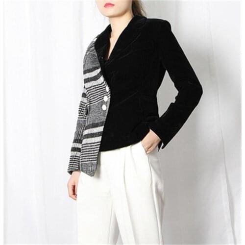 Plaid Coat female Blazer autumn New velvet stitching irregular temperament casual small suit female small suit ladies coat women