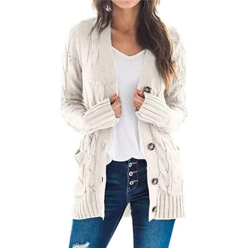 Womens knitted cardigan autumn clothes single breasted v-neck long outer coat sweaters girls fashion clothes ladies solid color