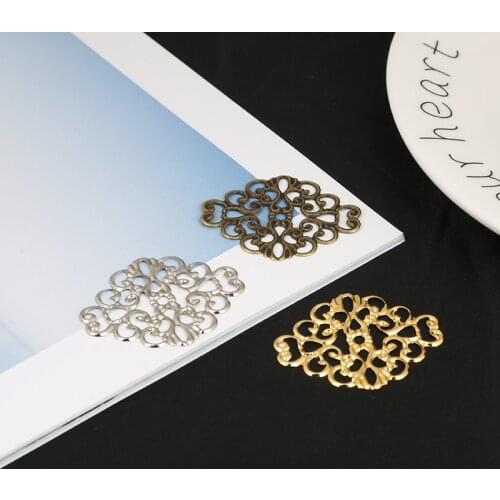 10pcs 30x37mm Gold/Bronze/Rhodium Plated Tone Filigree Flower Wraps Connectors For Jewelry Making DIY Metal Craft Decoraiton