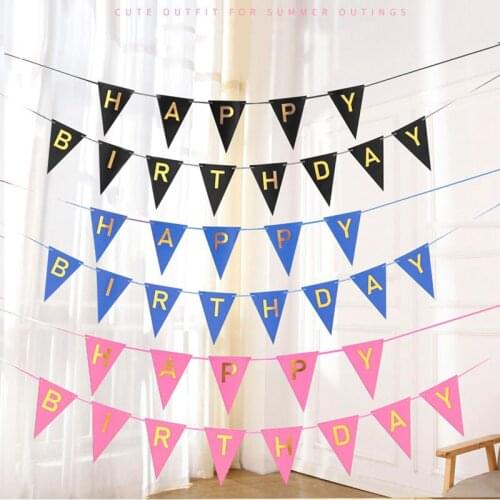 13pcs/set Happy Birthday Banner Bronzing Party Decorations Photo Booth Solid Color Hanging Bunting Garland Flags