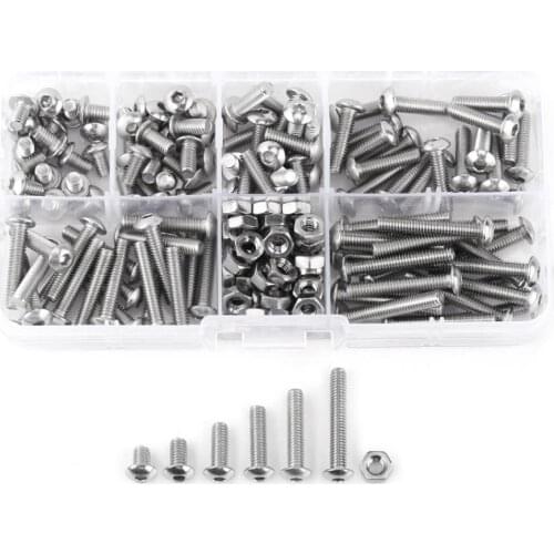 170pcs/Set M4 SS304 Hex Socket Button Head Screws Bolts and Nuts Assorted Set Stainless Steel Bolts and Nuts Accessories Set
