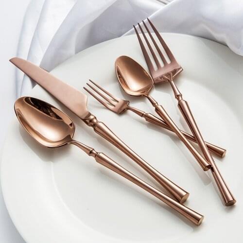 24pcs/lot Korean Food Portable Cutlery 304 Stainless Steel Table Knife S poon Fork Dinner Set Dinnerware Gold Tableware Sets