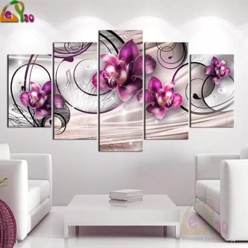 5pc 5d Diamond Painting flower purple orchid Full Square Diamond Embroidery Sale Pictures Of Rhinestones Mosaic Multi-picture