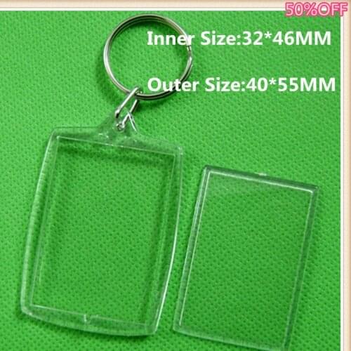 50Pcs/Lot Rectangular Arc Transparent Blank Acrylic Insert Photo Picture Frame Keyring Keychain DIY Split Ring Key Chain Gift