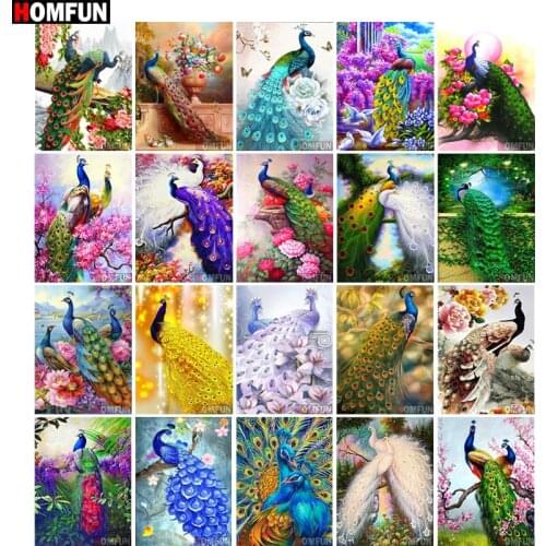 HOMFUN Full Drill Diamond Painting "Pauw Animal Forest" DIY Picture Of Rhinestone 5D Diamond Embroidery Cross Stitch Decor