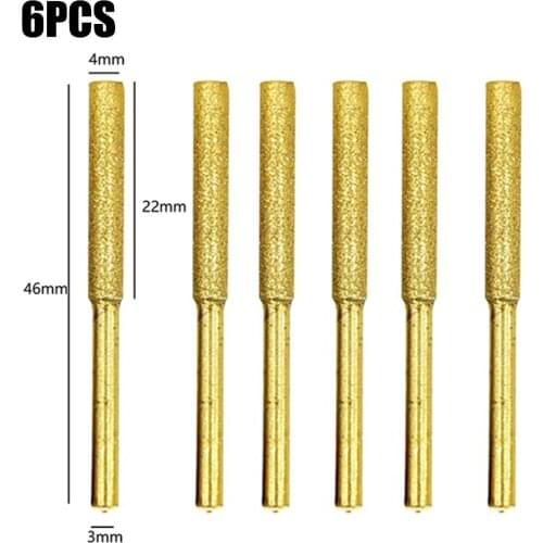 6pcs 4mm Diamond Chainsaw Sharpener Burr Stone File 4.8mm 5.5mm Titanium Coated Gold Grinder Chain Saw Drill Grinding Tools