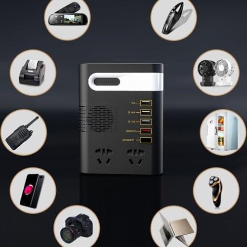 200W Car Power Inverter DC 12V/24V to AC 220V Voltage Converter Short Circuit Automatic Protection QC 3.0 USB Charger