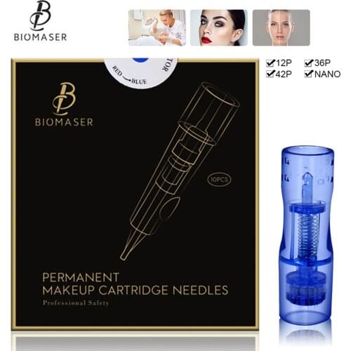 BIOMASER 10PCS Disposable Permanent Makeup Tattoo Needle Cartridge Mesotherapy For Machine Eyebrow Tattoo Lip 12P agujas nano