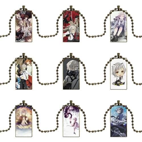 For Girls Glass Cabochon Choker Pendant Rectangle Necklace Bronze Color Jewelry Anime Bungou Stray Dogs Nakajima Atsushi