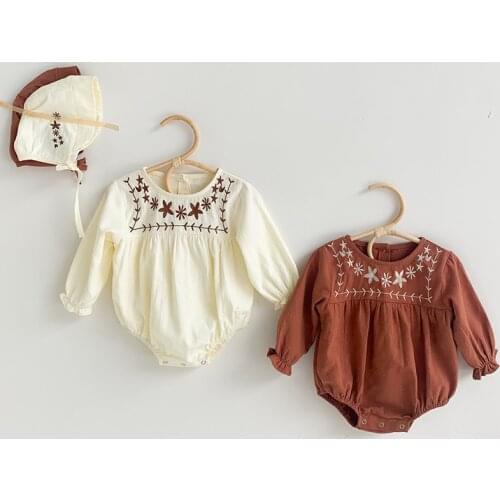 Baby Boys Girl Rompers Baby Girl Long Sleeves Embroidery Rompers Spring Autumn Baby Boy Girl Newborn Rompers Clothes And Hat