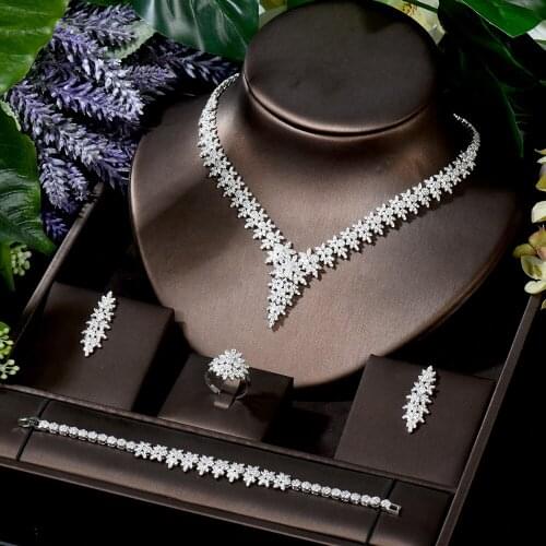 HIBRIDE High Quality Leaf Shape Wedding Jewelry Set Sparkling Zirconia Bridal Accessory Hot-sale 4PCS Set for Lady Marry N-1025