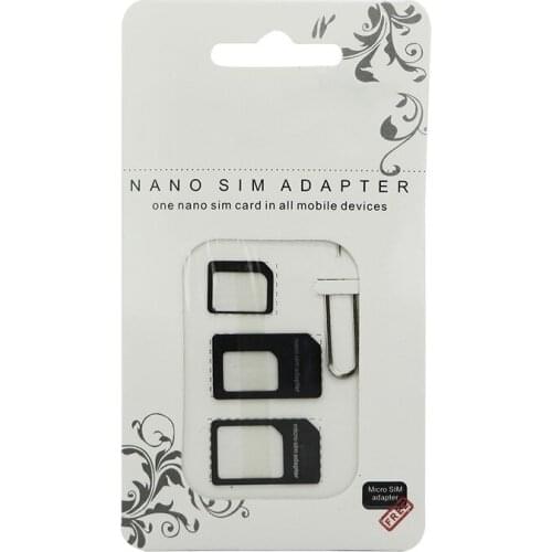Quality 3 in 1 Nano Sim Card Adapters+Micro Sim +Stander Sim Card SIM Card & Tools For iPhone 4 4S 5 Android Phones