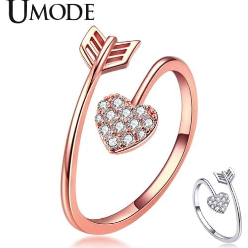 UMODE Cupid Arrow Love Heart Finger Rings for Women Rose Gold Wedding Rings Adjustable Luxury Brand Jewelry Accessories UR0498
