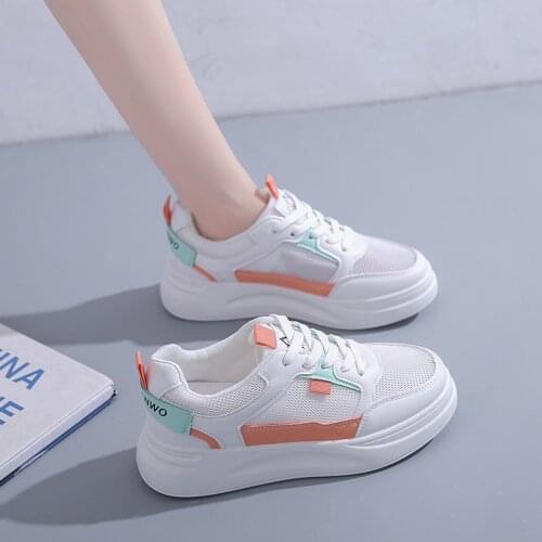 Mesh Platform Sneakers Summer Shoes Women Fashion Hollow Breathable Lace-Up Casual Ladies Shoes White Students Flat Women Shoes