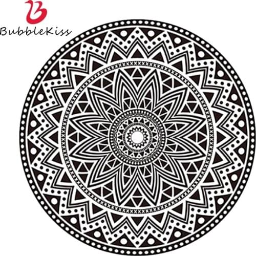 Bubble Kiss Round Customized Carpet Black White Geometric Pattern Decor Foot Pad Fashion Anti Slip Floor Mats Home Bedroom Rugs