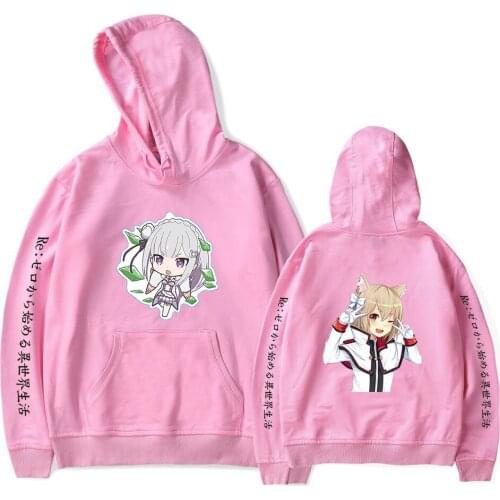 Fashion Design Re Zero Print Hoodies Harajuku Cartoon Sweatshirts Fashion Cute Ladies Hoodie Men Women Hoodie Autumn Basics Tops