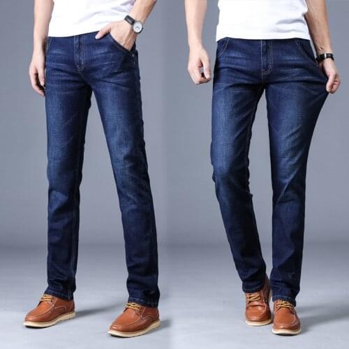 2021 New 2 Colors Classic Style Men Jeans Spring Autumn New Style Elastic Force Slim Fit Brand Pants Blue Light Blue