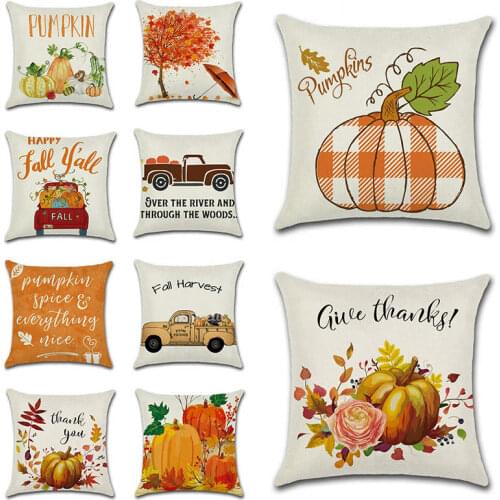Printed Pillow Covers Thanksgiving Day Pumpkin Truck Harvest Rustic Art Decor Cushion Cover Sofa Home Fall Autumn Farm 45*45 cm