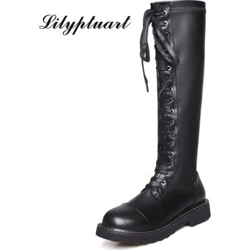 2019 new British style cowhide material knight boots round head with a rubber sole in the middle of the boots women