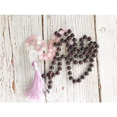 108 mala beads Necklaces RoseQuartz Garnet necklace Hand Knotted Meditation Necklaces tassel necklace Yoga mala Bead Best Gift