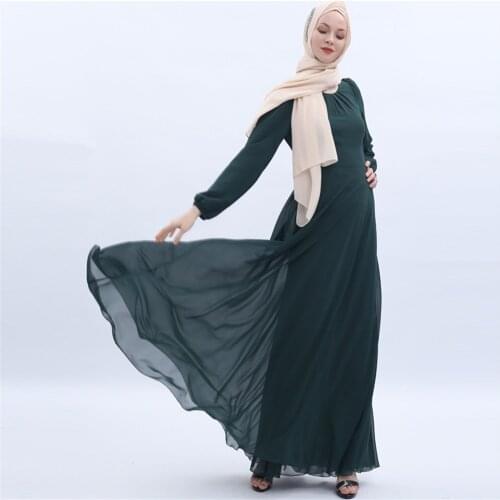 Ramadan Muslim Womens Chiffon Long Dress Summer Arabian Solid Color Large Size Dress