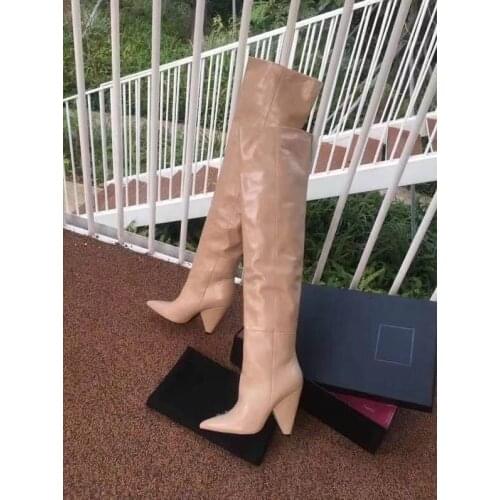 Real Picture Genuine Leather Snakeskin Boots Women Pointed Toe High Heel Over The Knee Boots Sexy 24 Inch Snake Long Booty Lady