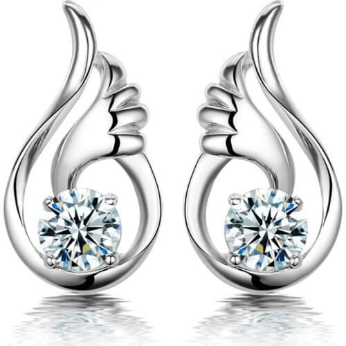 Silver Plated Zircon Angel Wing Hypoallergenic Womens Fine Earrings Luxury High Wedding Earrings Valentines Day Gift