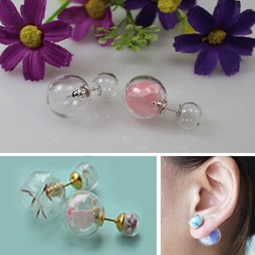 4Pair Double Sided Glass Ball Earring ,glass ball earrings,mini glass globe ,glass terrarium Earrings