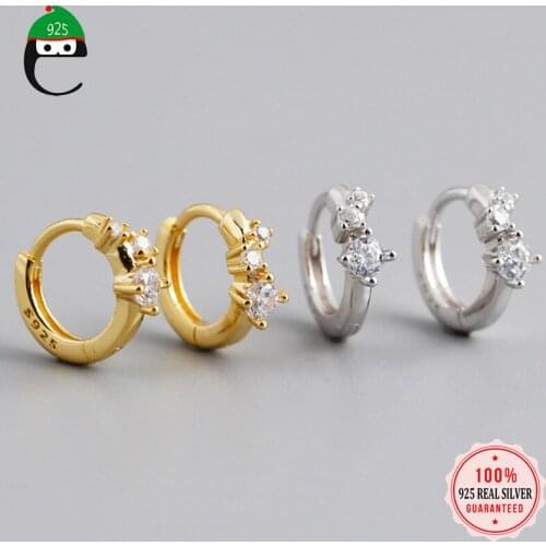 ElfoPlataSi Real 925 Sterling Silver Fashion Minimalist Mini Shiny CZ Hoop Earring For Women Wedding Party Fine Jewelry DA249