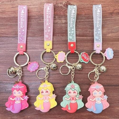 Disney Mermaid Princess Keychains Cartoon Silicone Princess Keyring Female Cute Doll Key Chain Couples Gift Bag Pendant Keychai