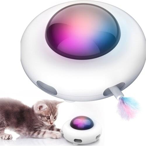 Smart Interactive Cat Toy UFO Turntable Automatic Feather Teasing Stick USB Charging Electric Funny Cat Toys Pet Supplies