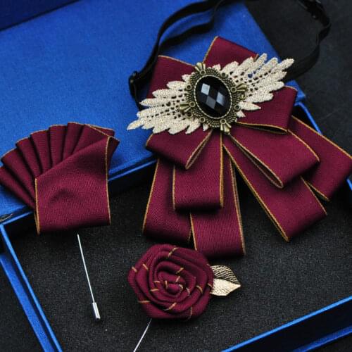 British Stlye Fabric Rhinestone Bow Ties Bridal Groom Bridesman Bowtie Wedding Tie Pocket Square Set Gift for Men Accessories