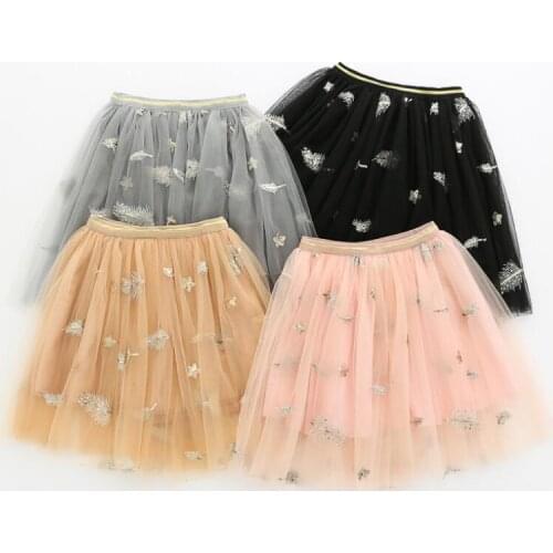 2020 New Embroidery Feather With Sequined Girls Tutu Baby Girls Dance Skirts Child Skirts Girls Fluffy Long Pettiskrit Baby
