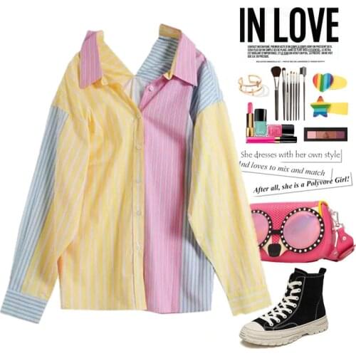 Spring Summer outerwear womens long shirts feminino casual colorful stripped print spliced blouses maxi size clothing NS818