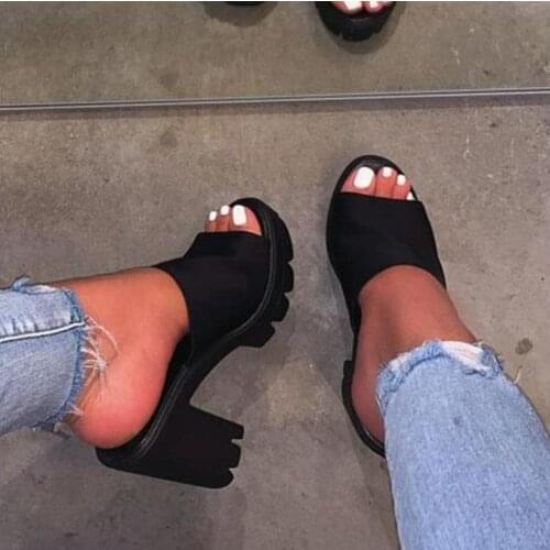 2021 New Womens Slippers Summer High Heel Sandals Outdoor Solid Color Fish Mouth Platform Shoes Zapatos Mujer