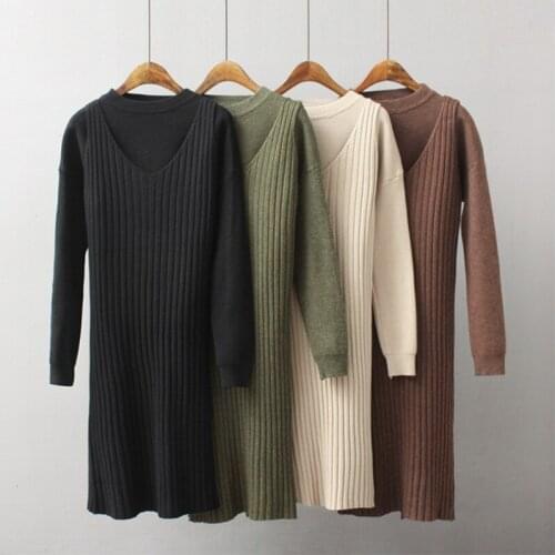 2017 new arrival autumn women knitting pullover sweater and x-long stretch vest dress female suits high quality ZL634