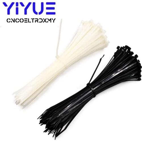 100pcs/bag cable tie Self-locking plastic nylon tie White Black Organiser Fasten Cable Wire Cable Zip Ties