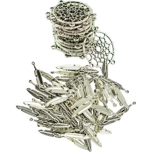 120pcs Vintage Tibetan Feather Dream Catcher Design Charms Pendants for DIY Making Earrings Necklace Bracelet Jewelry