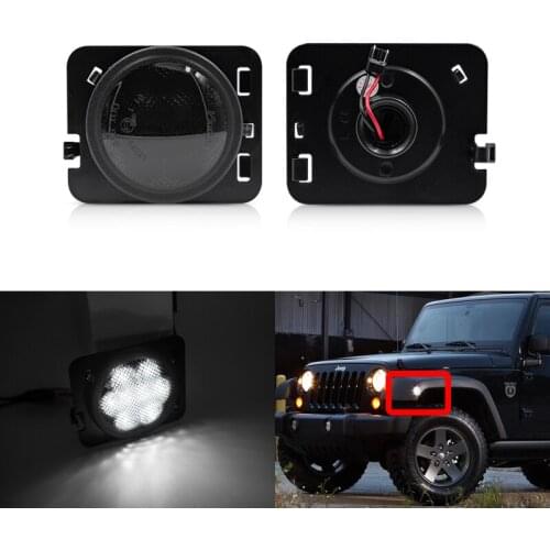 2PCs Smoked Lens Front Fender White Led Side Marker Lights For Jeep Wrangler JK JKU 2007-2017