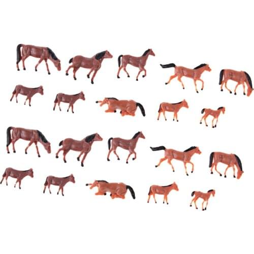 20 Pieces 1/87 Scale Painted Farm Animals Model Horse Train Layout Farm for Miniature Model Train Layout Farm Zoo