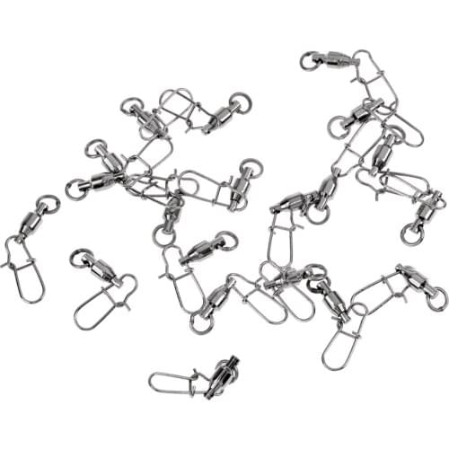 20 Pieces Stainless Steel Barrel Swivel with Safty Fastlock Snap Ring Connector Connector Solid Rings Fishing 1# / 6