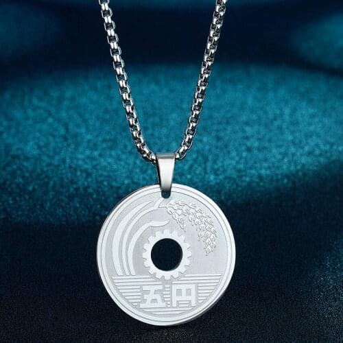 5 Yen Lucky Japanese Coin Necklace For Women Round Circle Stainless Steel Jewelry Fashion Necklace Birthday Gift