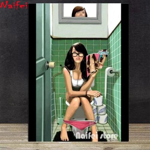 5D cross Stitch Diamond Embroidery Lady Squatting Toilet Sexy Women DIY Diamond Painting Diamond Mosaic Decor Bathroom art