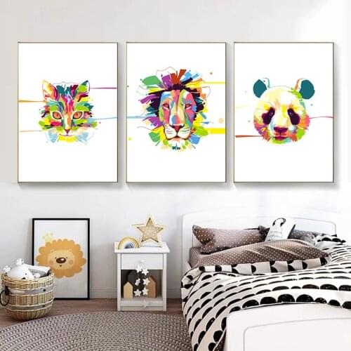 Watercolor Graffiti Lion Cat Panda Canvas Painting Modern Abatract Animal Posters Wall Art Living Room Decor Pictures for Wall