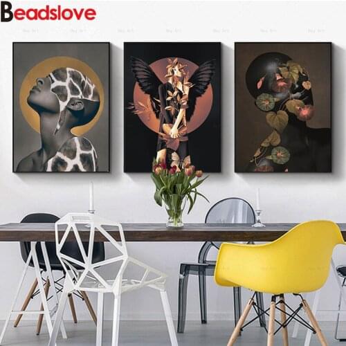 Full Diy Diamond Painting Abstract Leopard Skin Morning Glory Butterfly Black People 5D mosaic diamond Embroidery 3pc set